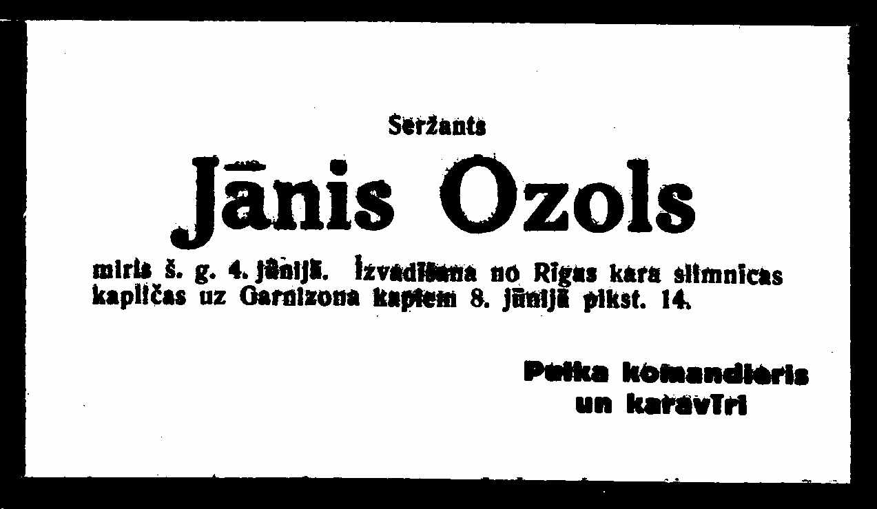 J.Ozols Death Notice